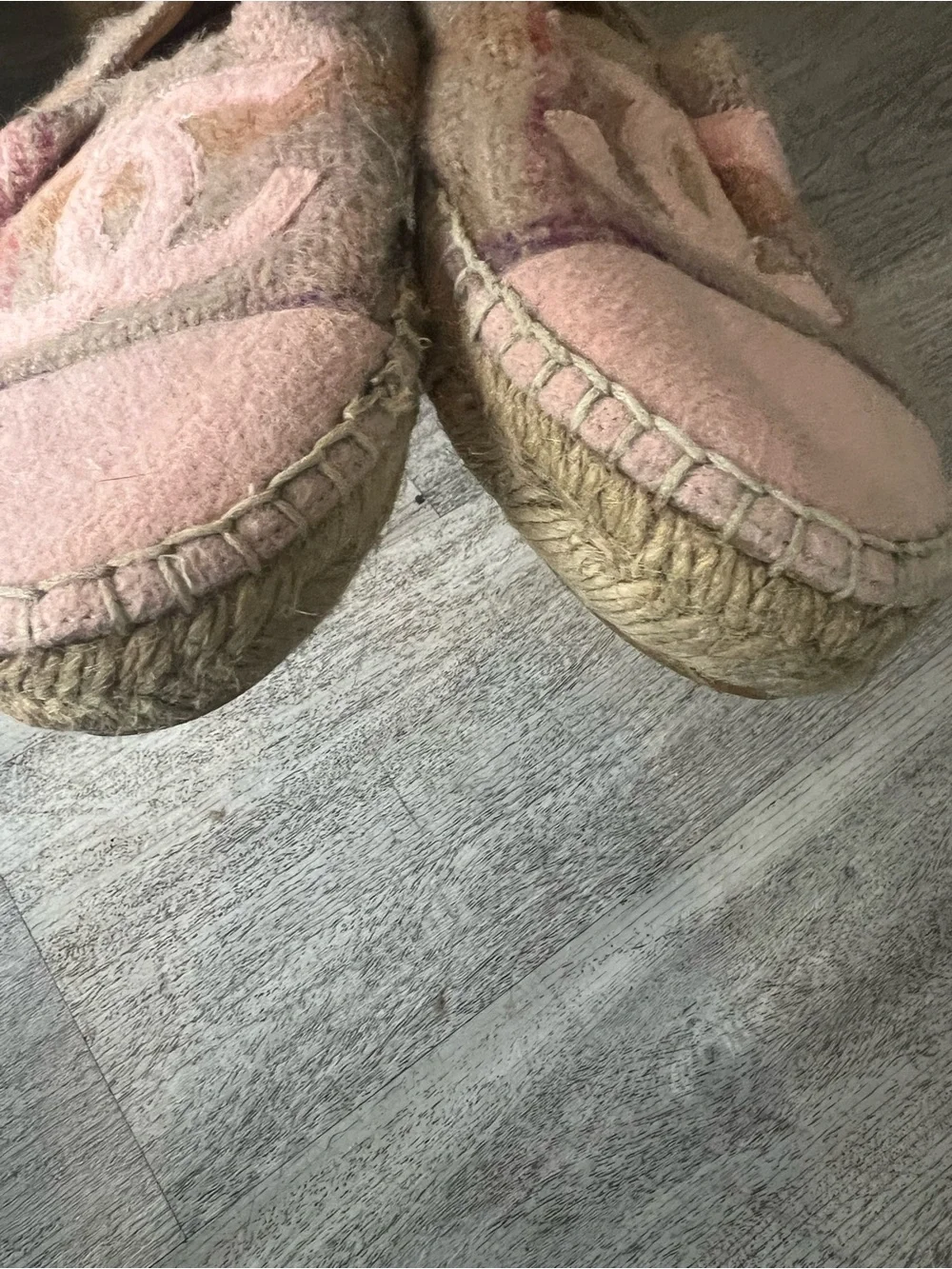 CHANEL Beige & Pink Wool Espadrille Flats with CC Logo